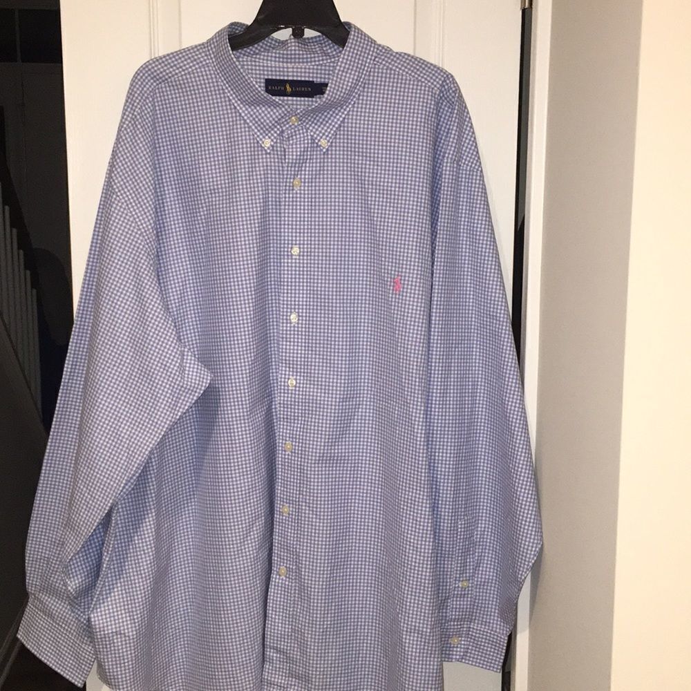Blue White Gingham Check Plaid big man Polo Ralph Lauren Pink Pony Shirt 4XB